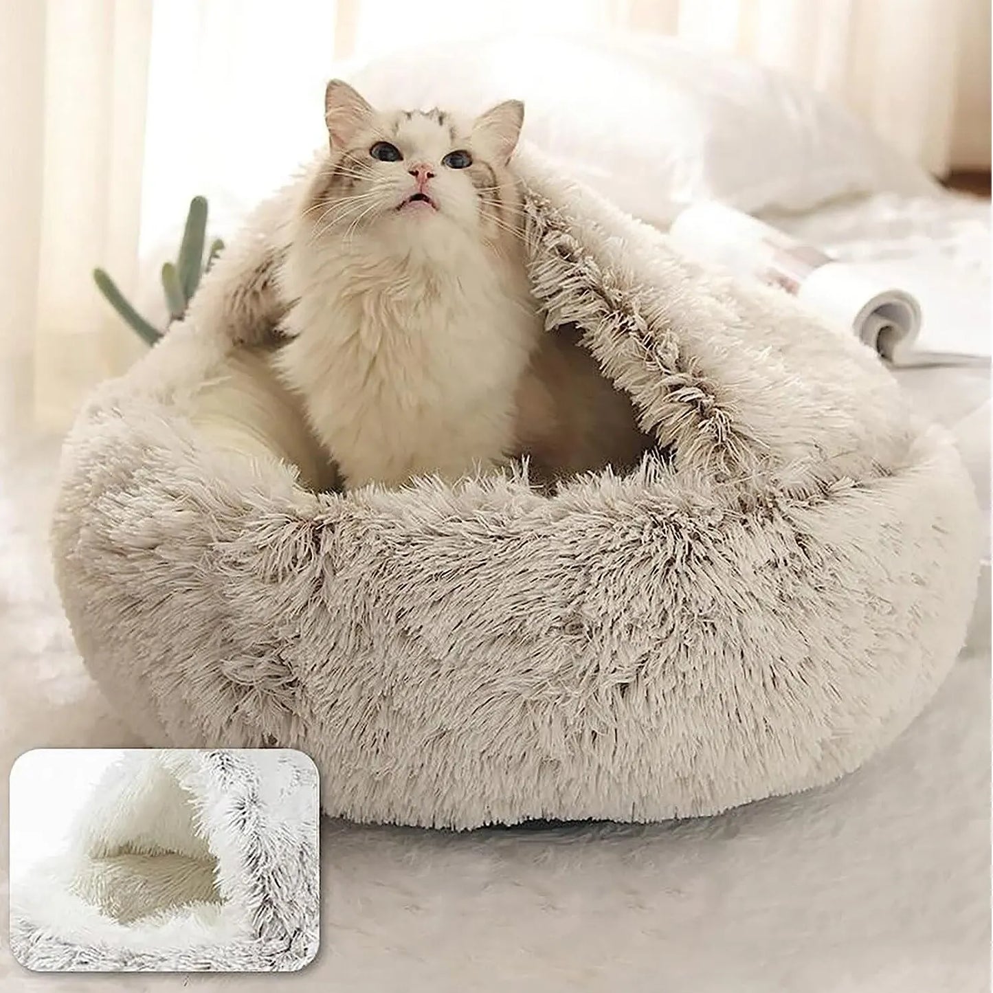 Cozy Plush Hooded Pet Bed