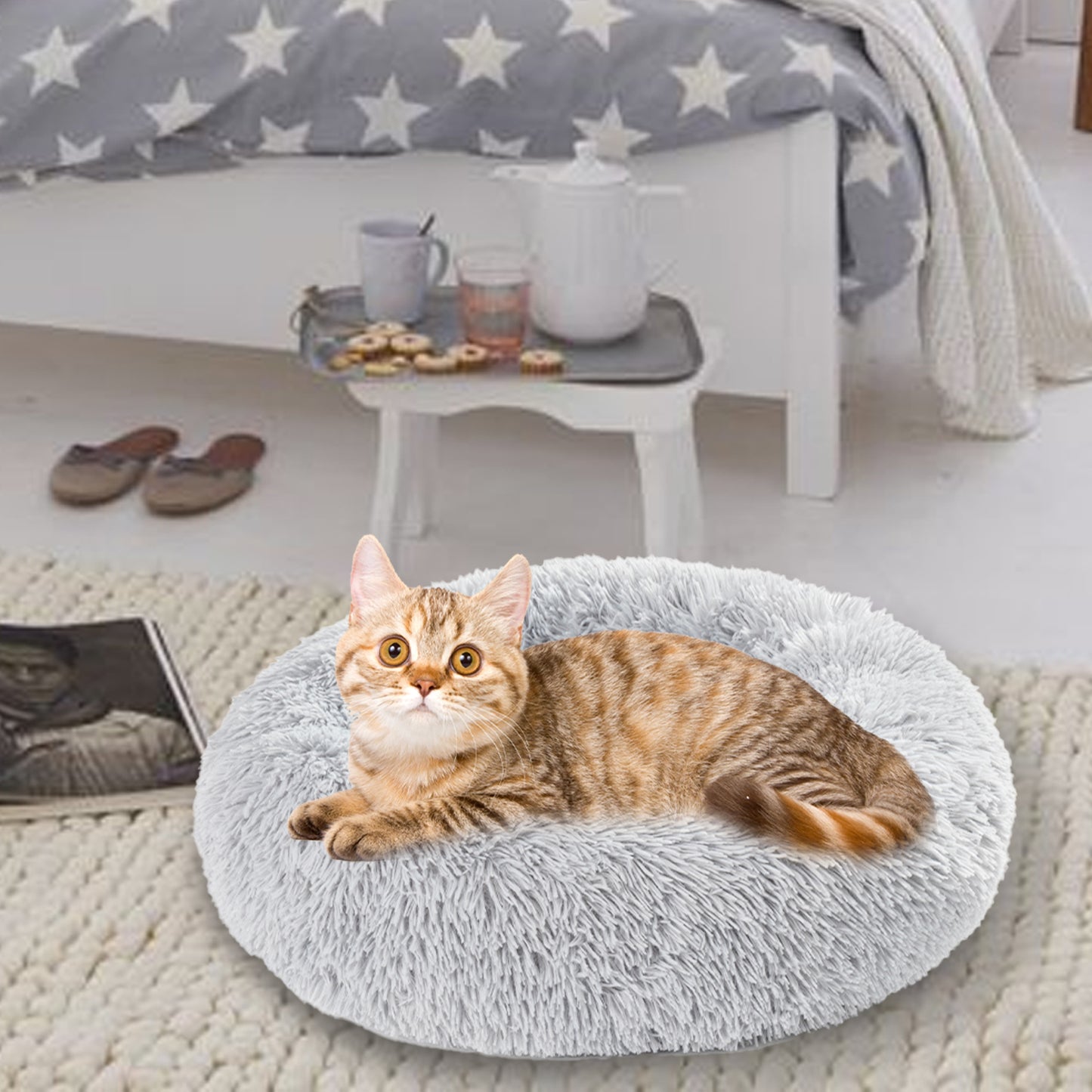 Fluffy Calming Donut Pet Bed