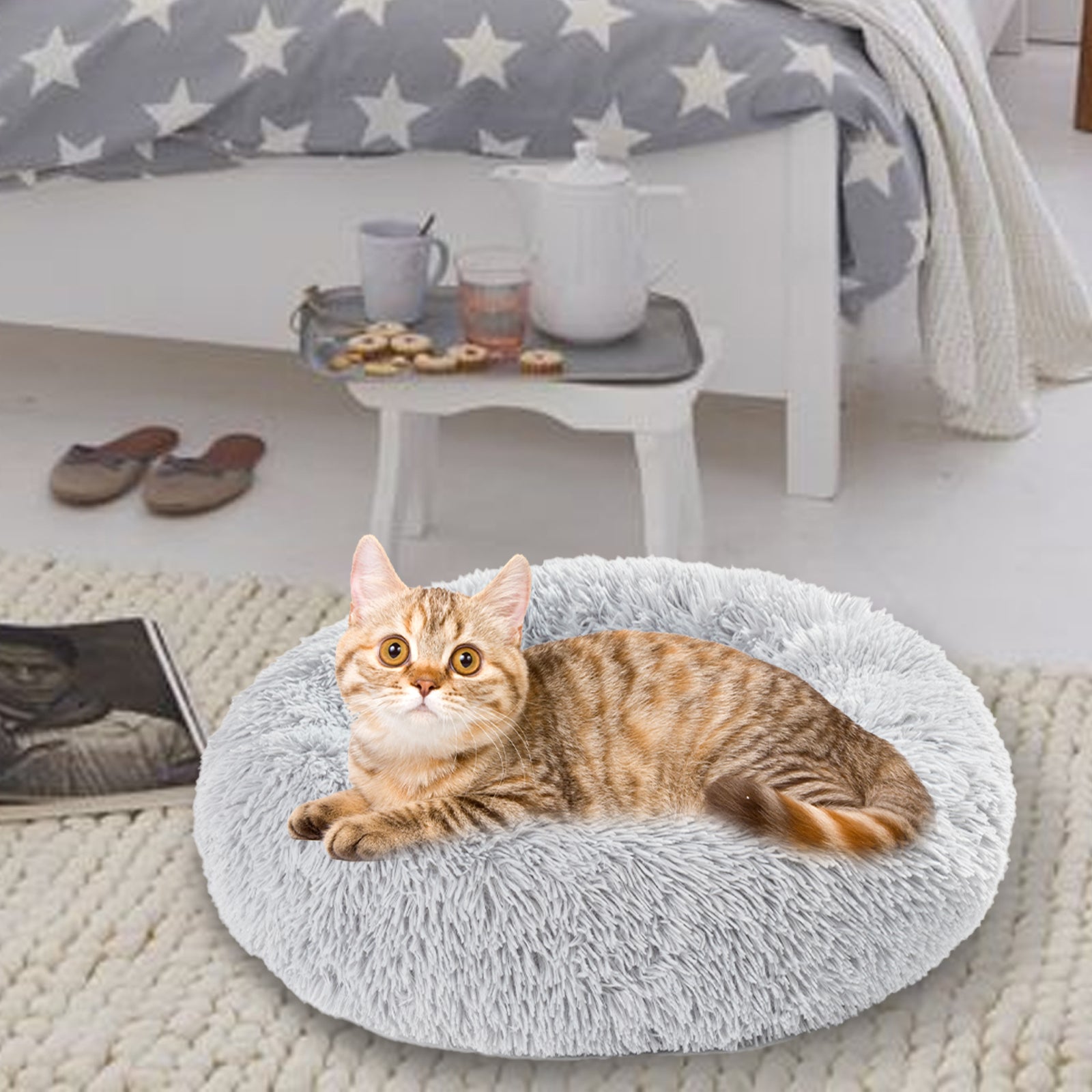Fluffy Calming Donut Pet Bed
