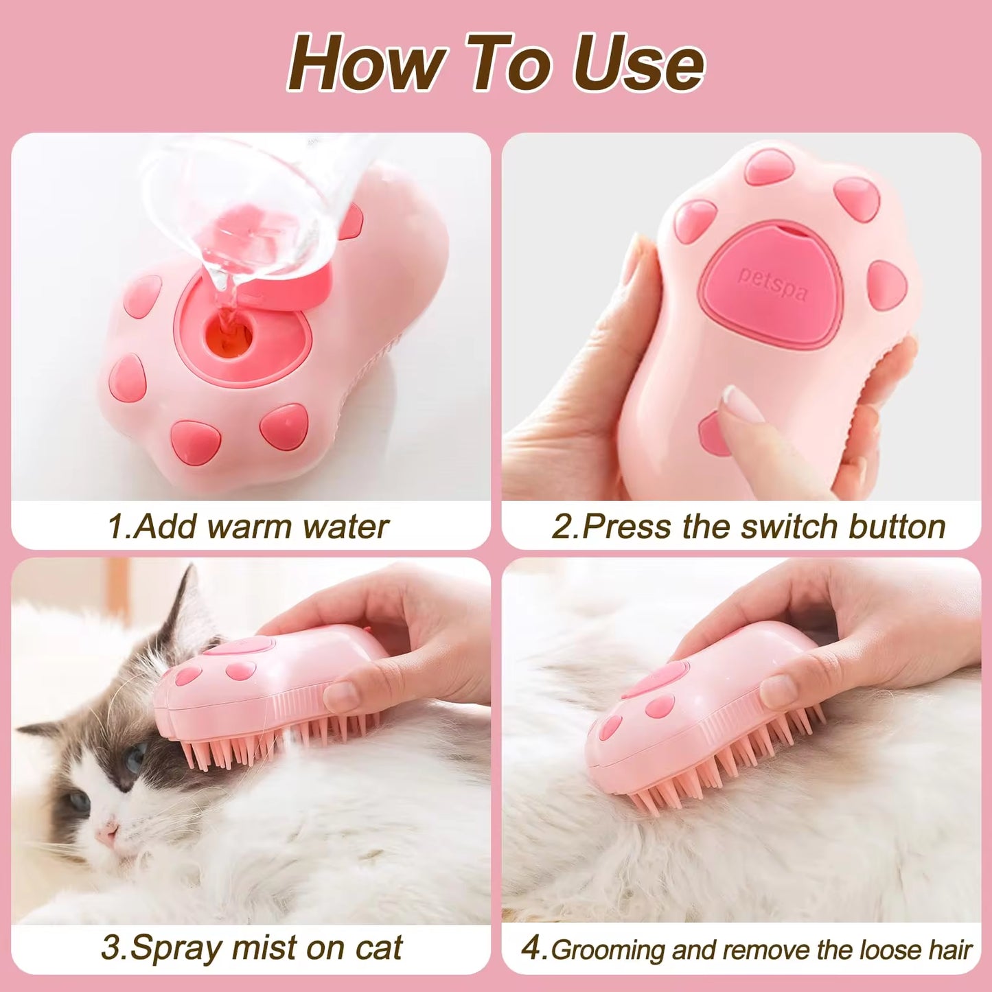 3-in-1 Electric Pet Grooming Steam Brush