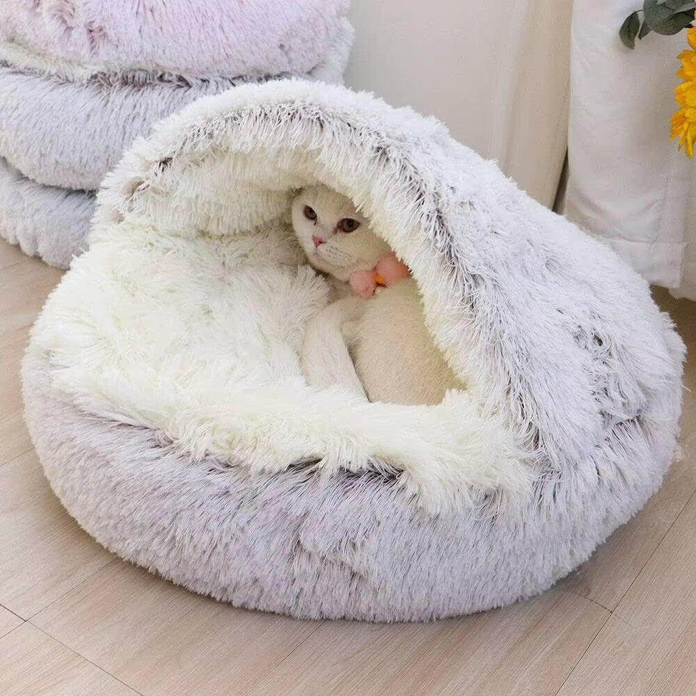 Cozy Plush Hooded Pet Bed